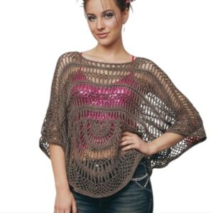 Le Chateau Shrug Festival Boho Womens Medium Crochet Y2K Layers Open Knit Taupe
